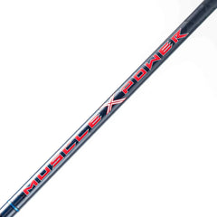 Close-up of Mojo Muscle X Power surfcasting rod section with black carbon texture and red lettering